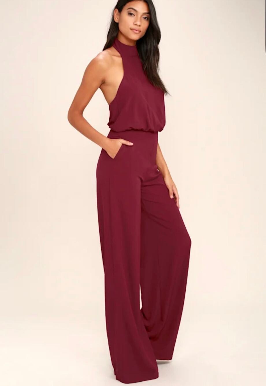 New lulus Moment for Life Wine Red Halter Jumpsuit